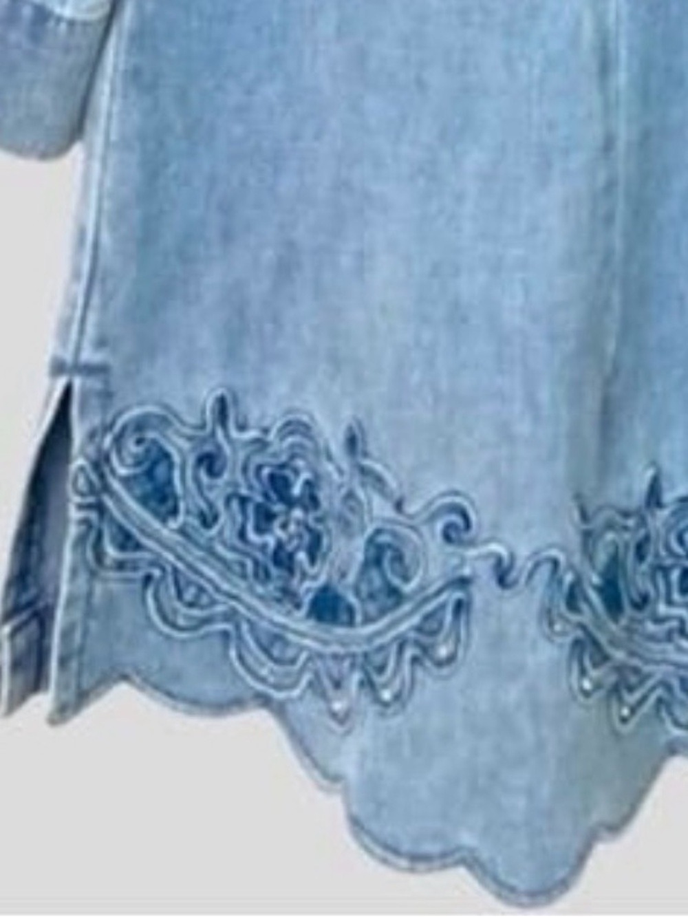 Lafei-Nier Western Denim Chambray Embroidered Top Women’s L Rhinestone Blouse - Picture 7 of 11